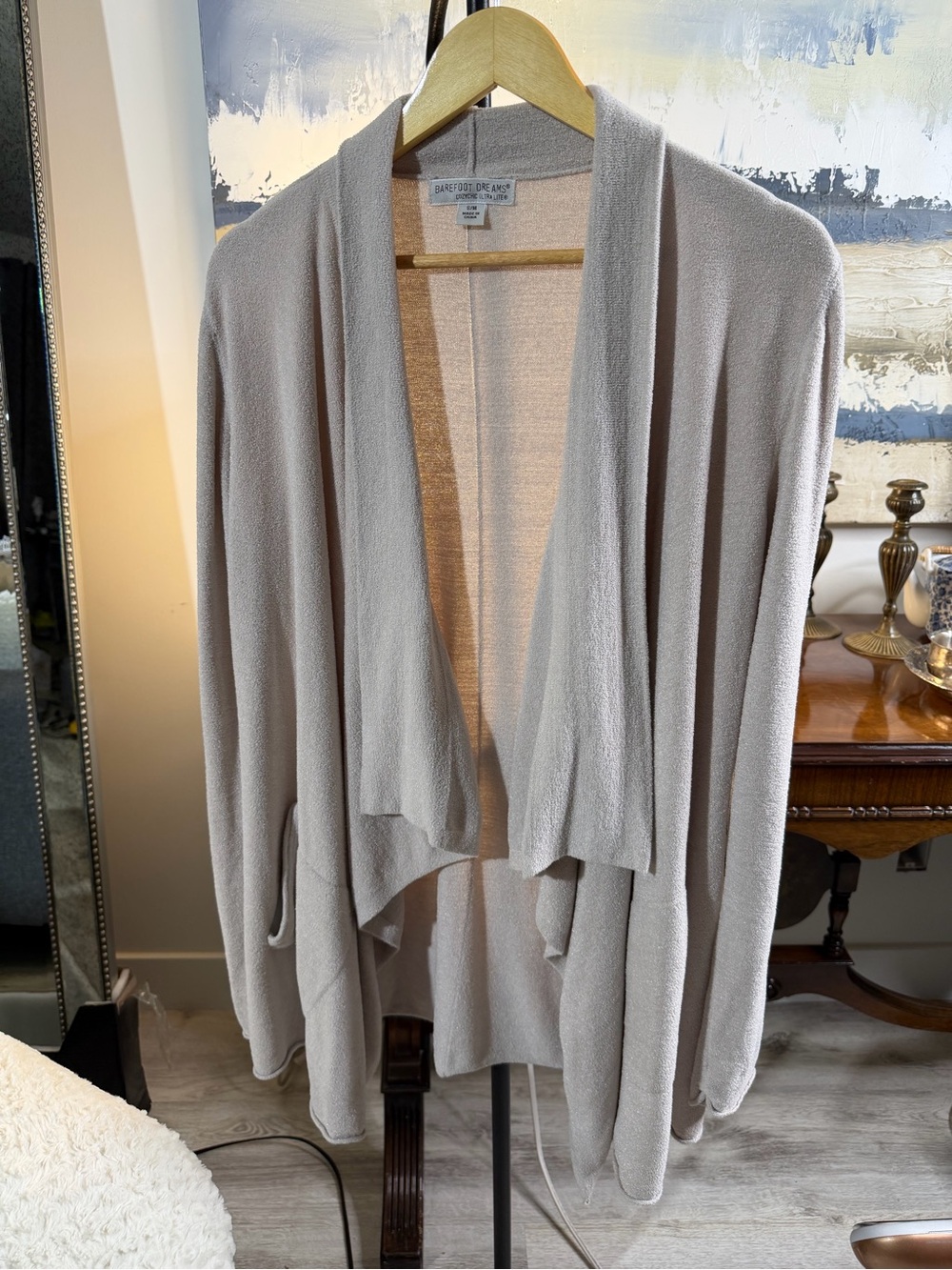 Barefoot Dreams Taupe Lightweight Open-Front Draped Cardigan